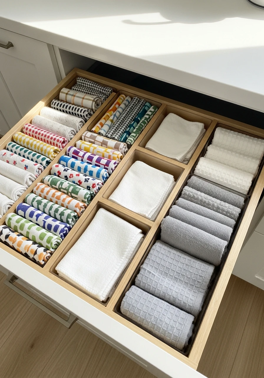 Drawer for Dish Towels - 50 Smart Kitchen Organization Ideas That Look High-End