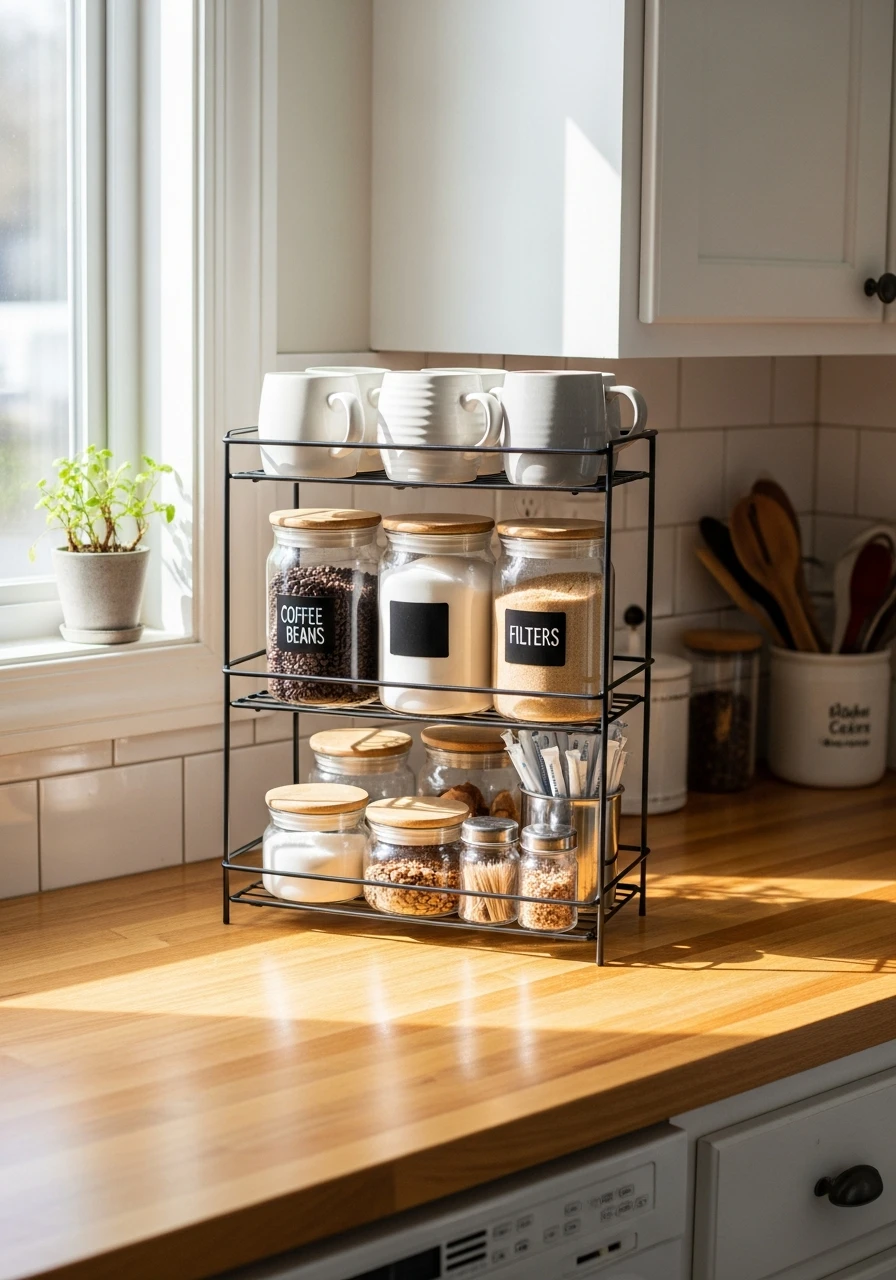 Coffee Station Setup - 50 Smart Kitchen Organization Ideas That Look High-End