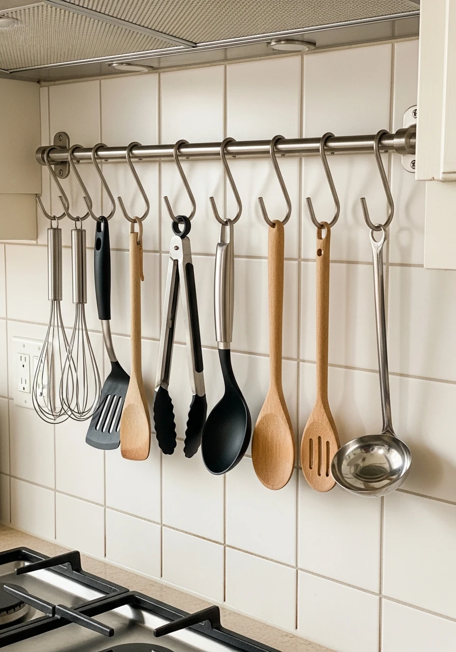 Wall Rail System - 50 Smart Kitchen Organization Ideas That Look High-End