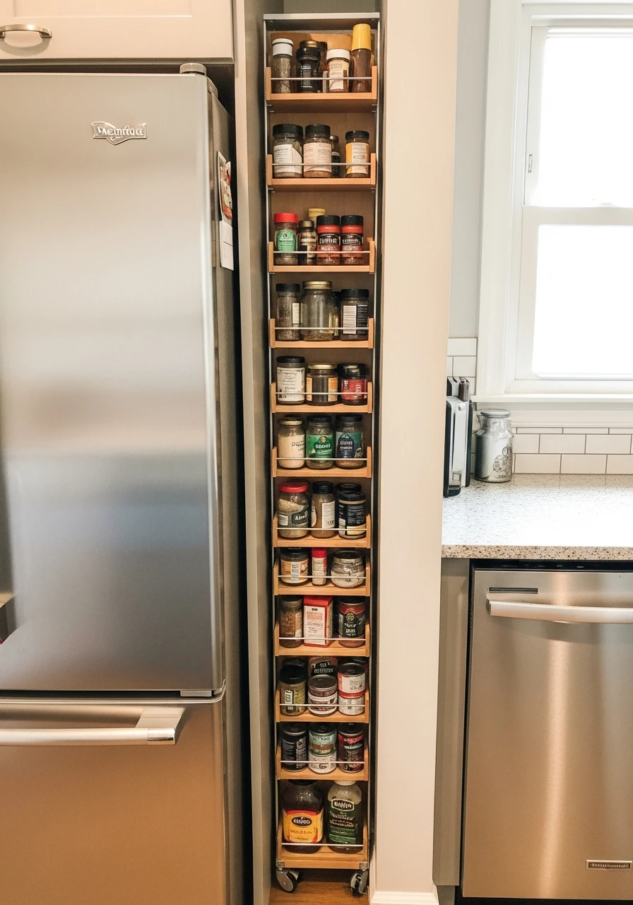 Rolling Pantry Tower - 50 Smart Kitchen Organization Ideas That Look High-End