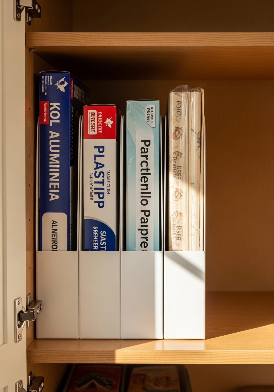 Vertical Wrap Storage - 50 Smart Kitchen Organization Ideas That Look High-End