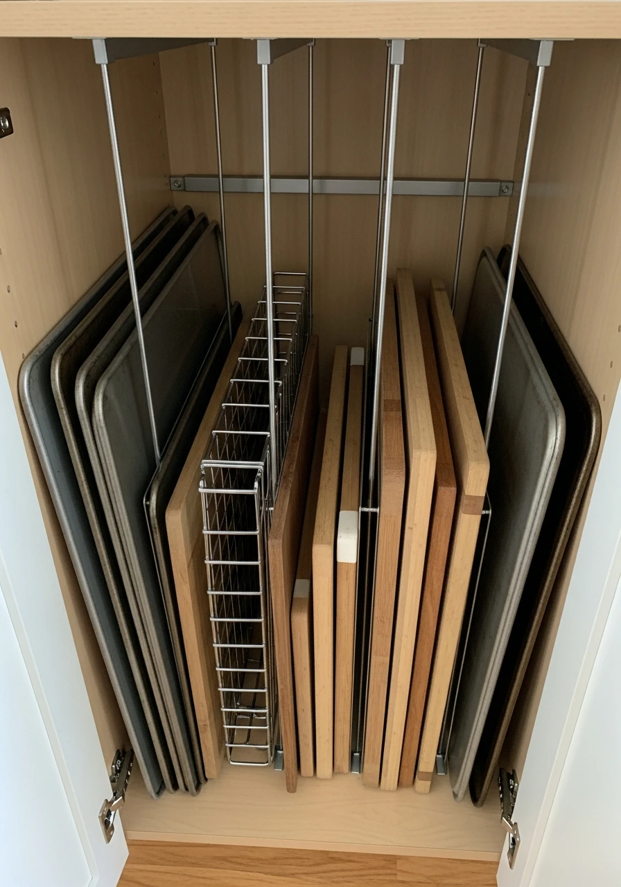 Vertical Baking Sheet Storage - 50 Smart Kitchen Organization Ideas That Look High-End