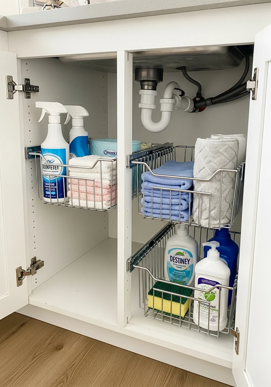 Under-Sink Sliding Baskets - 50 Smart Kitchen Organization Ideas That Look High-End