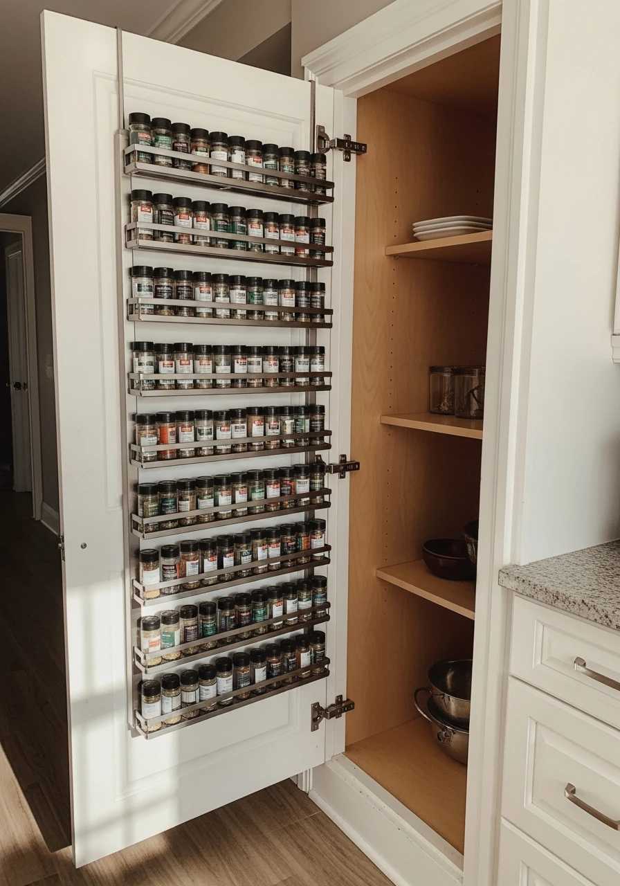Door Mounted Spice Racks - 50 Smart Kitchen Organization Ideas That Look High-End