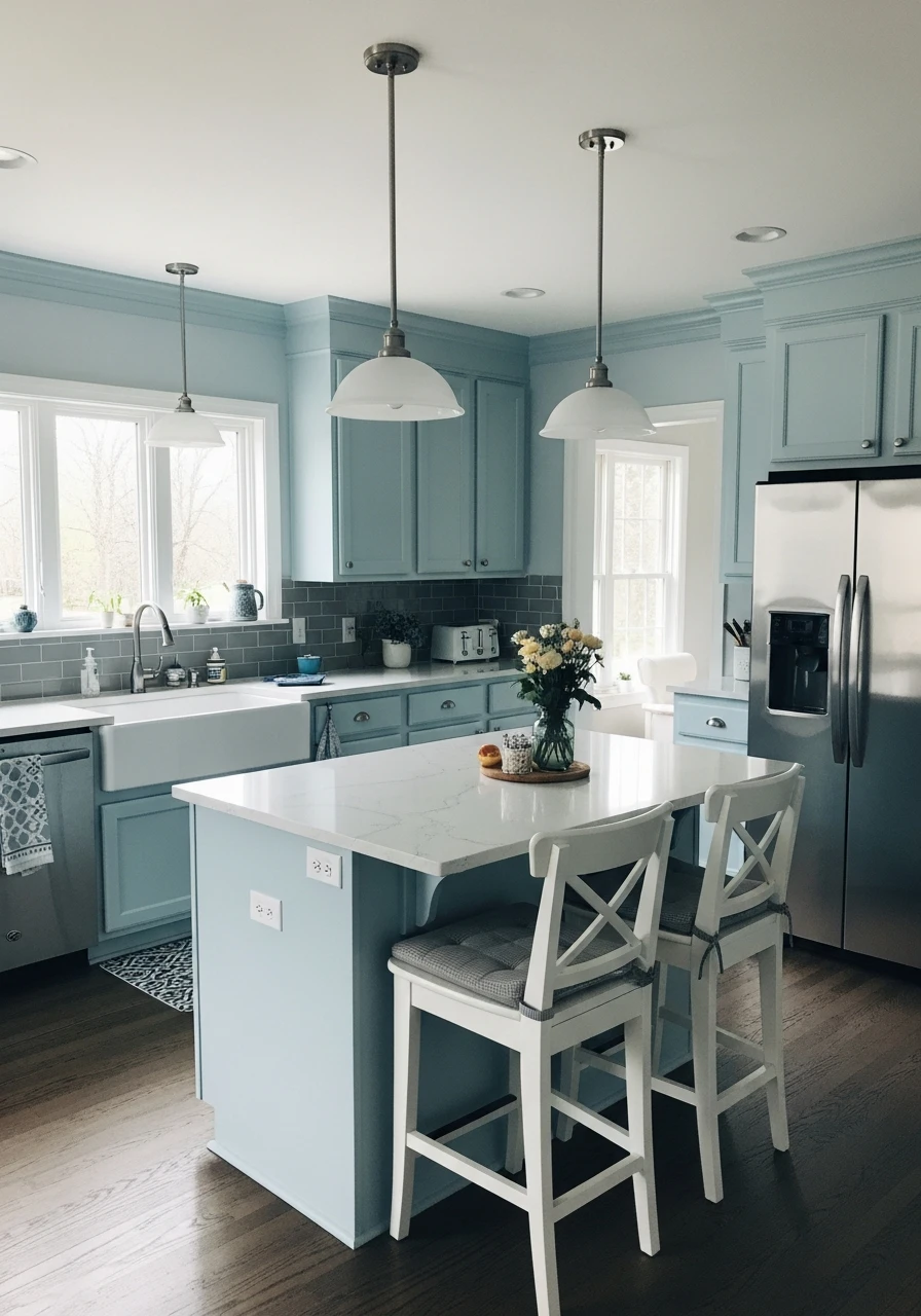 Ice Blue Cool Clarity - 45 Kitchen Paint Colors for a High-End Look on a Budget