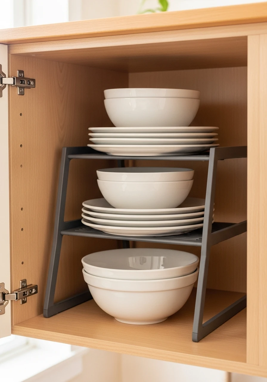 Tiered Cabinet Shelf Inserts - 50 Genius Kitchen Storage Ideas That Look High-End (On a Budget!)