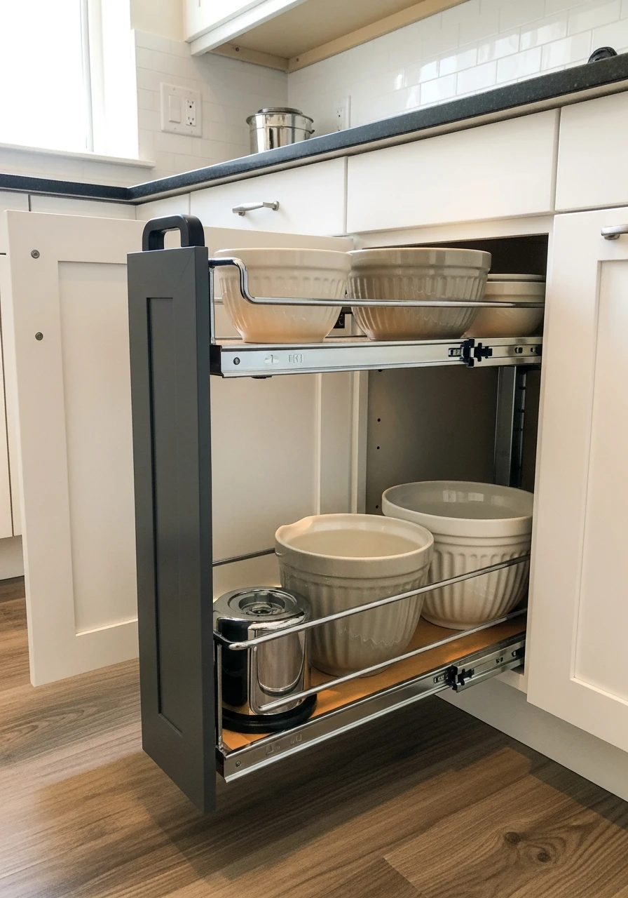 Rollout Trays in Lower Cabinets - 50 Genius Kitchen Storage Ideas That Look High-End (On a Budget!)