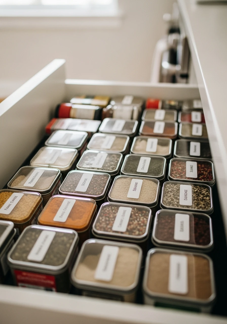 Hidden Spice Drawer - 50 Genius Kitchen Storage Ideas That Look High-End (On a Budget!)