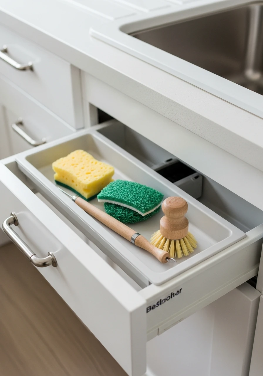 Tip-Out Sink Tray - 50 Genius Kitchen Storage Ideas That Look High-End (On a Budget!)