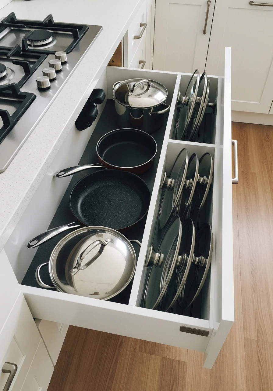 Deep Drawer Pot Storage - 50 Genius Kitchen Storage Ideas That Look High-End (On a Budget!)