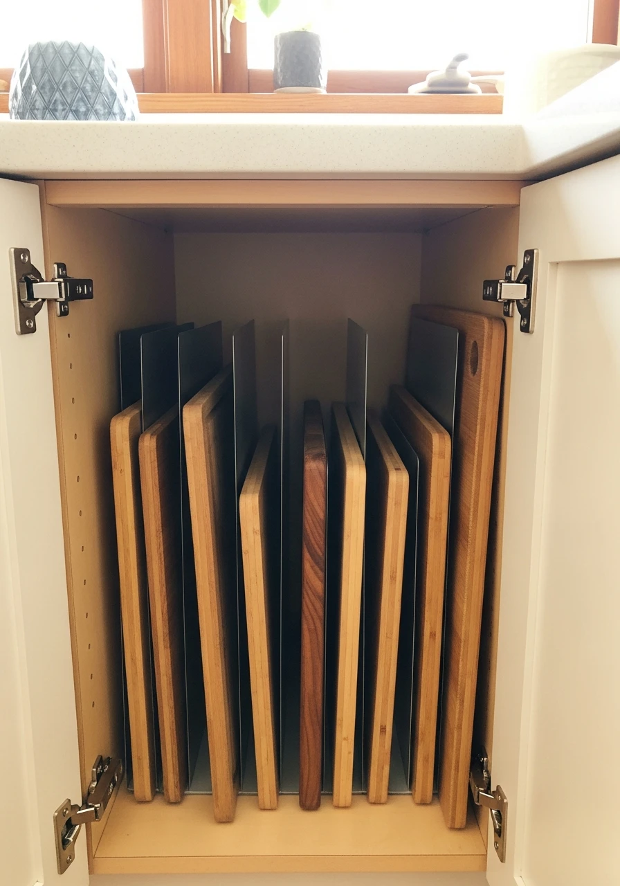 Vertical Cutting Board Storage - 50 Genius Kitchen Storage Ideas That Look High-End (On a Budget!)