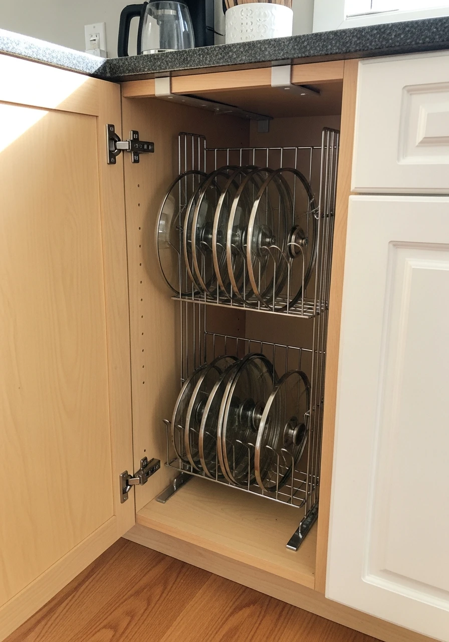 Lid Storage Organizer - 50 Genius Kitchen Storage Ideas That Look High-End (On a Budget!)