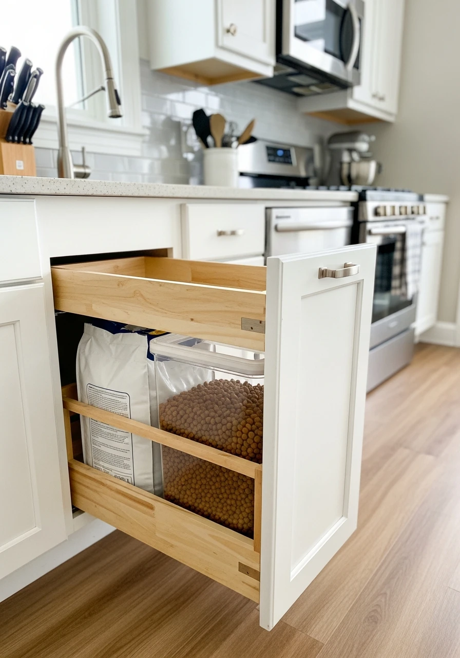 Hidden Pet Food Drawer - 50 Genius Kitchen Storage Ideas That Look High-End (On a Budget!)