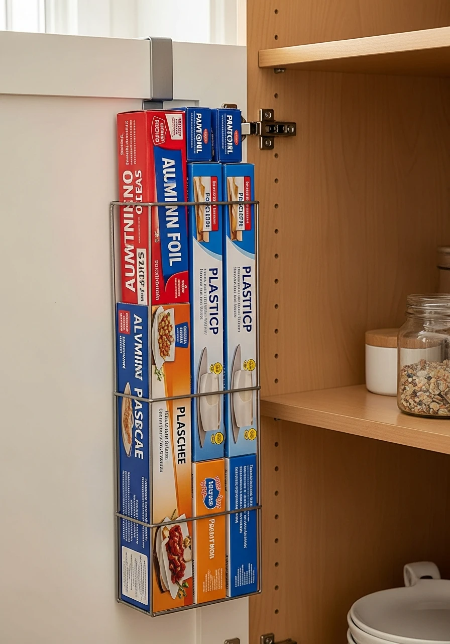 Wrap and Foil Door Organizer - 50 Genius Kitchen Storage Ideas That Look High-End (On a Budget!)