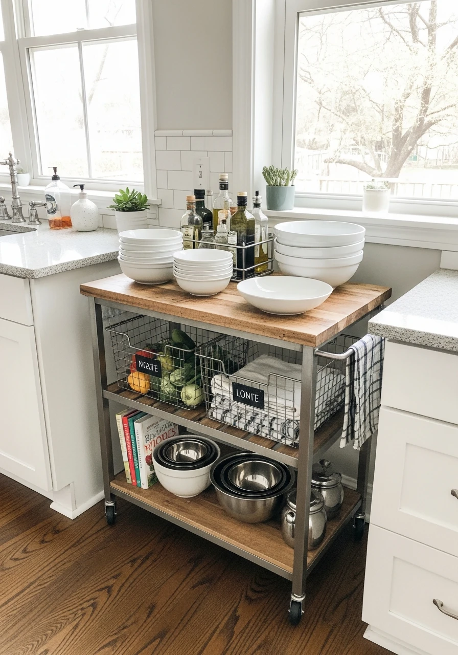 Rolling Kitchen Cart - 50 Genius Kitchen Storage Ideas That Look High-End (On a Budget!)