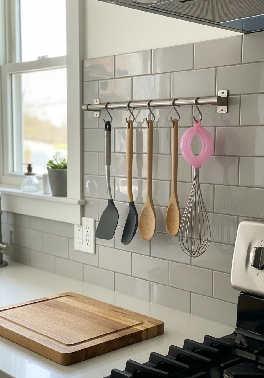 Kitchen Rail System for Utensils - 50 Genius Kitchen Storage Ideas That Look High-End (On a Budget!)