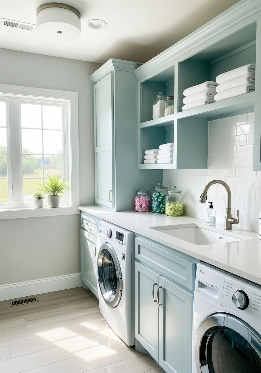 Misty Blue-Green Spa-Like - The Best Laundry Room Paint Colors for a High-End Look (On a Budget!)