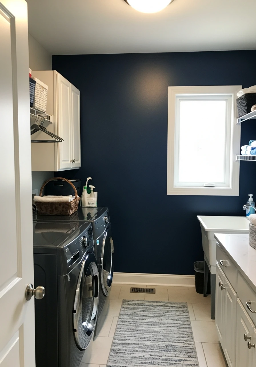 Navy Blue Accent Walls - The Best Laundry Room Paint Colors for a High-End Look (On a Budget!)