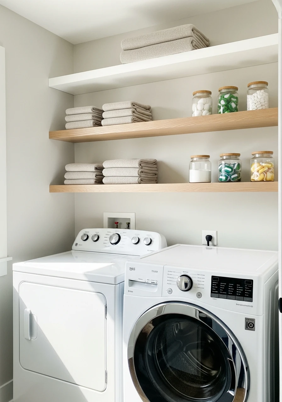 Simple Floating Wood Shelves - 45 Smart Laundry Room Storage Ideas That Look High-End