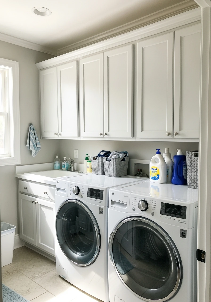 Built-In Cabinet Look - 45 Smart Laundry Room Storage Ideas That Look High-End