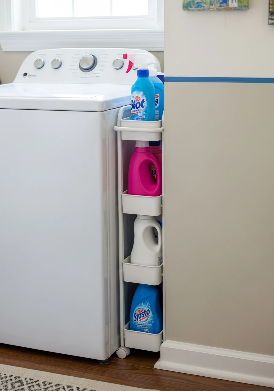 Skinny Rolling Storage Cart - 45 Smart Laundry Room Storage Ideas That Look High-End