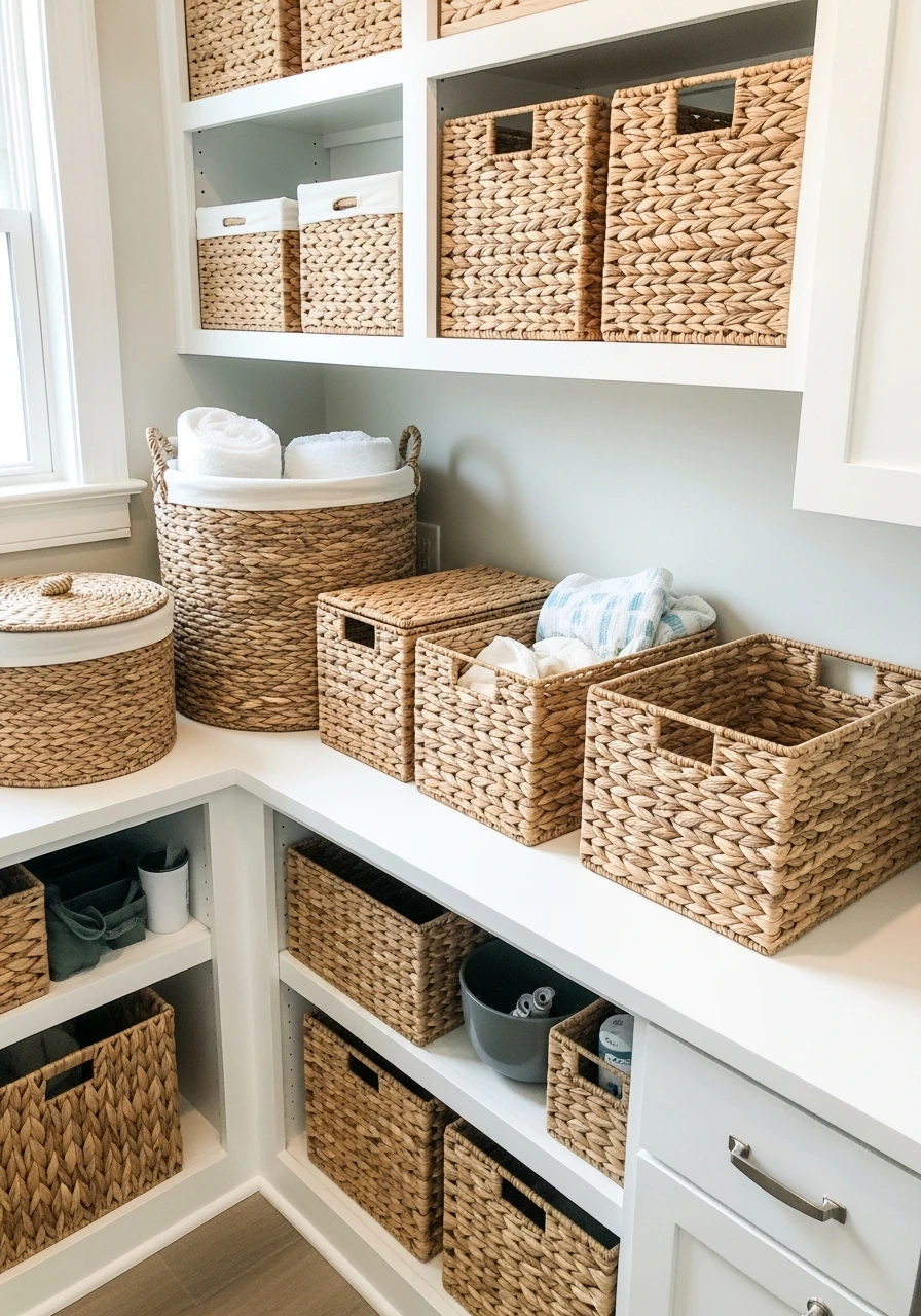 Woven Baskets For Storage - 45 Smart Laundry Room Storage Ideas That Look High-End