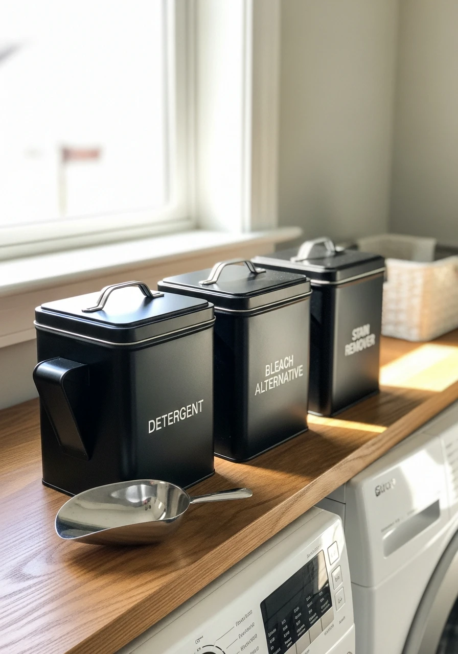 Metal Powder Containers - 45 Smart Laundry Room Storage Ideas That Look High-End