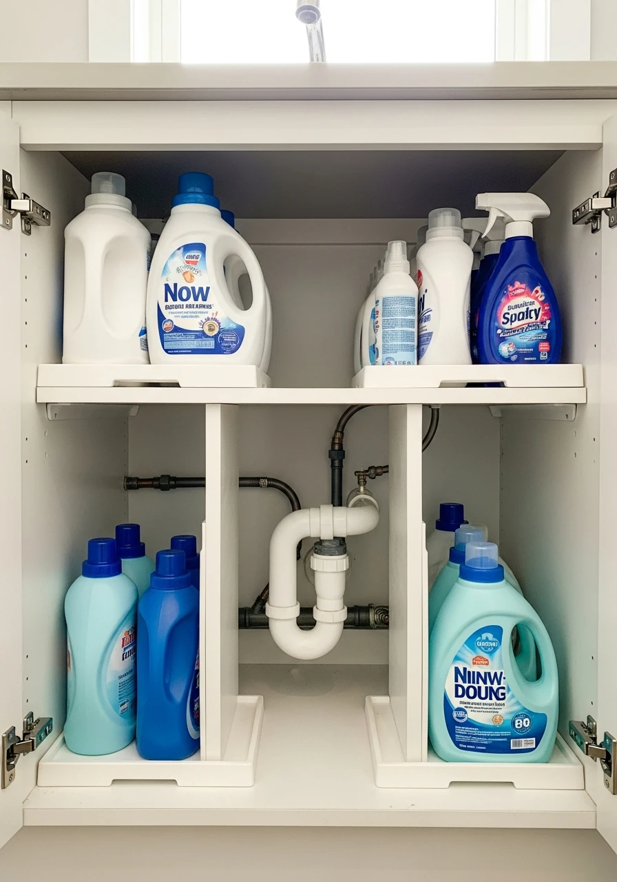 Under Sink Storage Risers - 45 Smart Laundry Room Storage Ideas That Look High-End