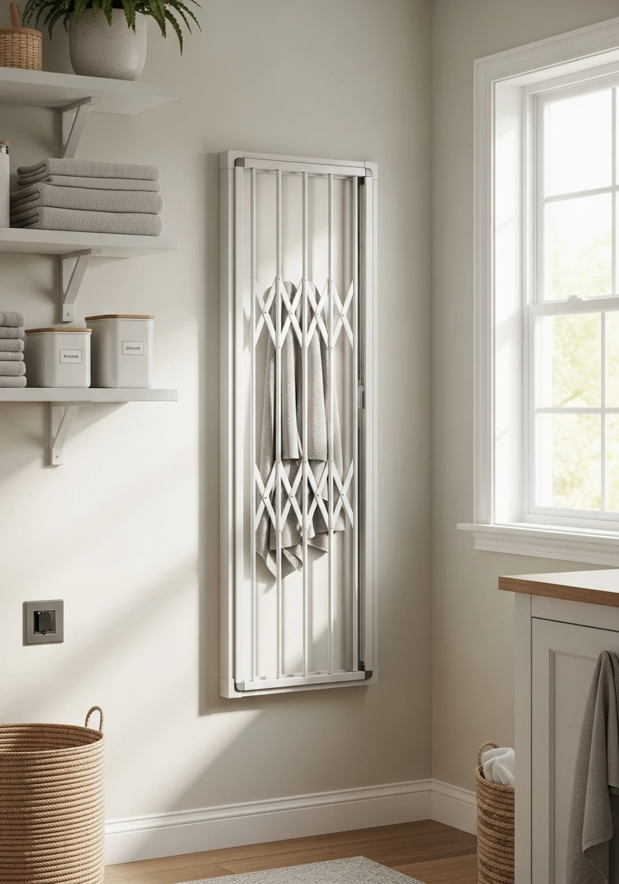 Fold-Down Drying Rack - 45 Smart Laundry Room Storage Ideas That Look High-End
