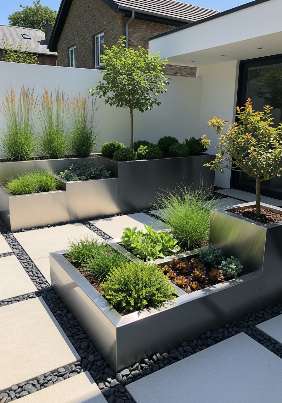 Stainless Steel Accents - 50 Modern Garden Ideas to Create Your Dream Outdoor Space
