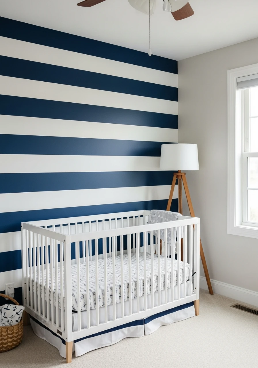 Sharp Blue and White Stripes - 30 Simple Nautical Nursery Ideas That Look Expensive