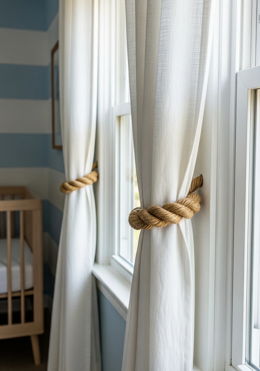 Simple Rope Tiebacks - 30 Simple Nautical Nursery Ideas That Look Expensive
