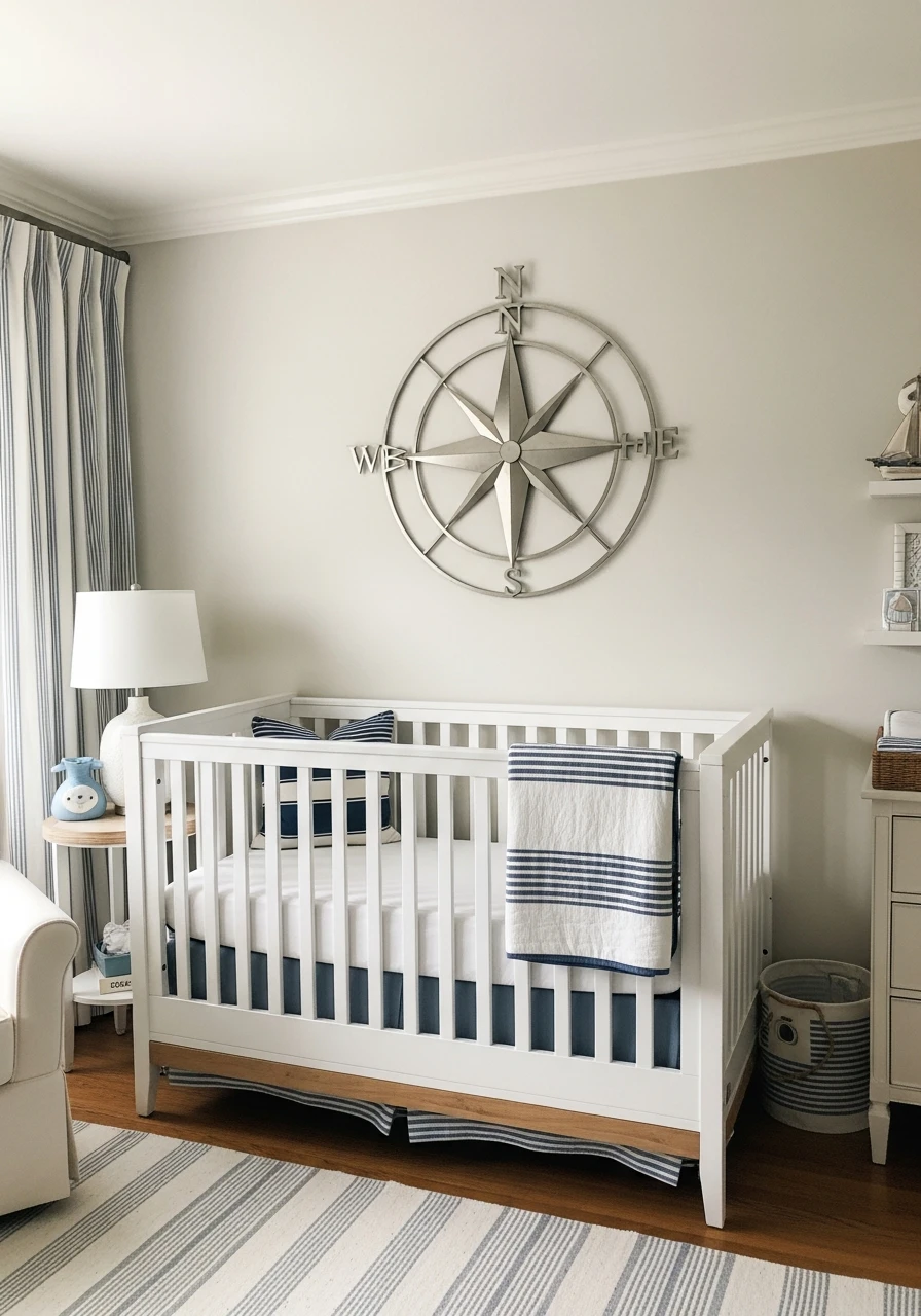 Compass Rose Wall Art - 30 Simple Nautical Nursery Ideas That Look Expensive