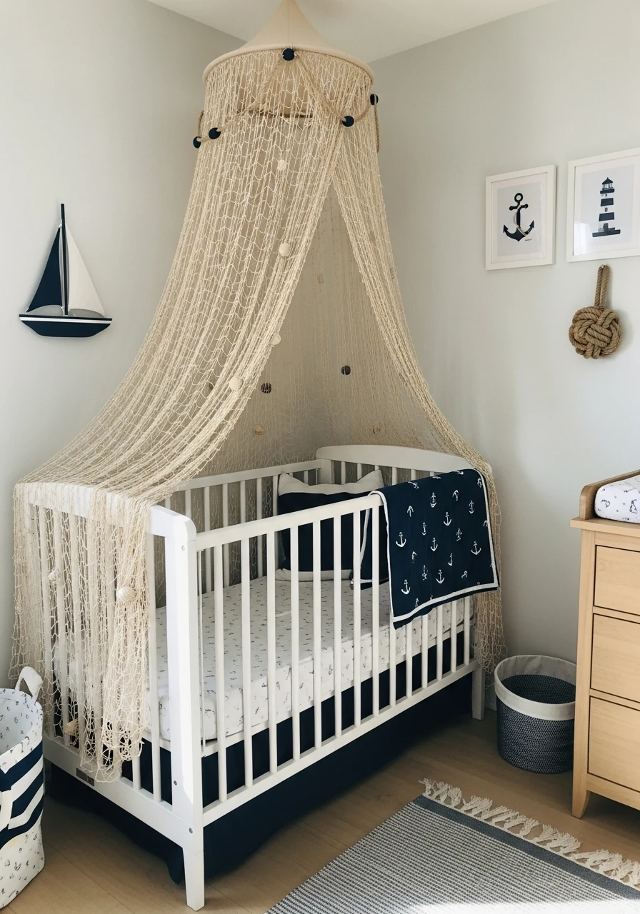 Fishing Net Crib Canopy - 30 Simple Nautical Nursery Ideas That Look Expensive