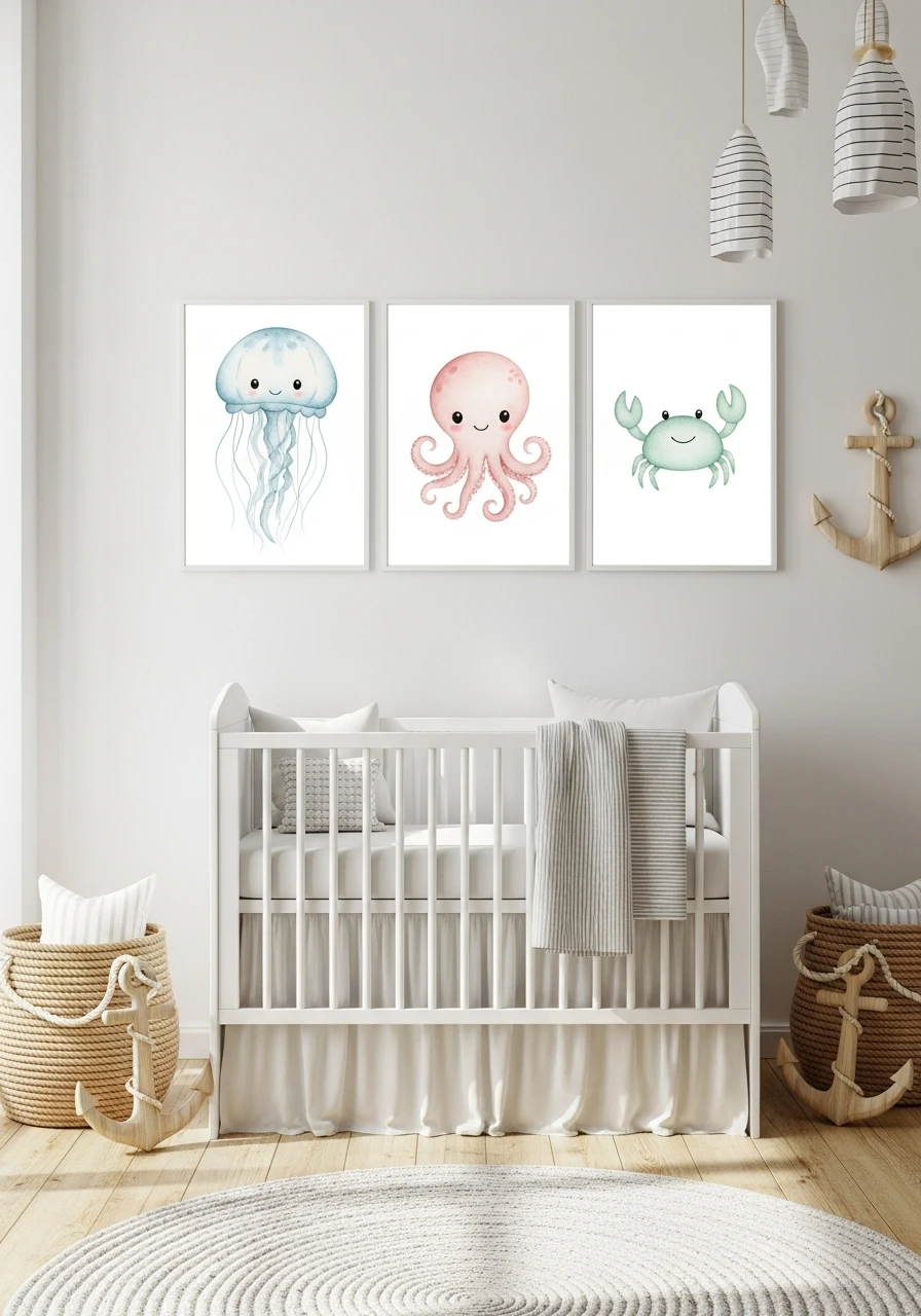 Cute Watercolor Sea Animals - 30 Simple Nautical Nursery Ideas That Look Expensive
