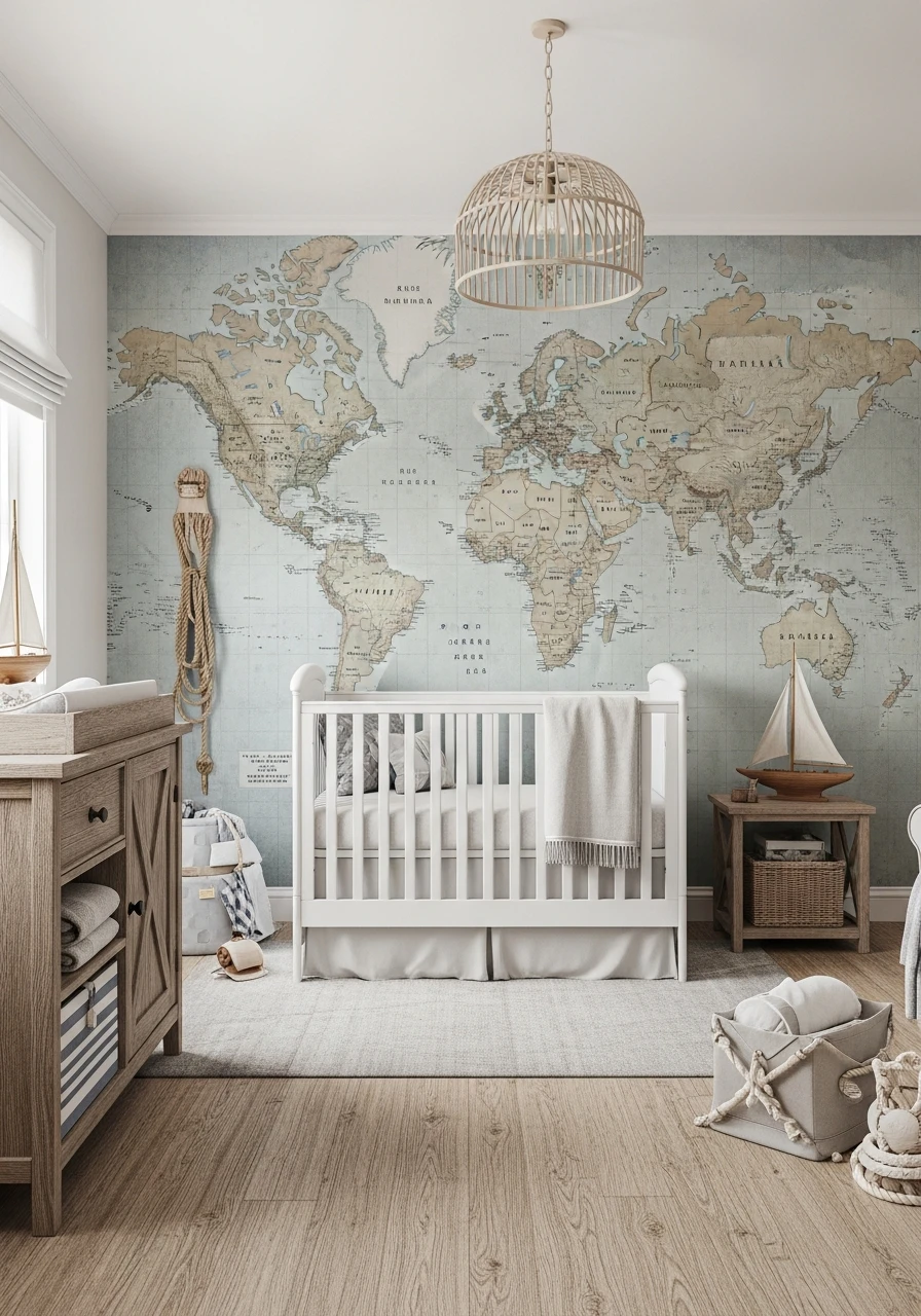 Vintage Map Wallpaper - 30 Simple Nautical Nursery Ideas That Look Expensive