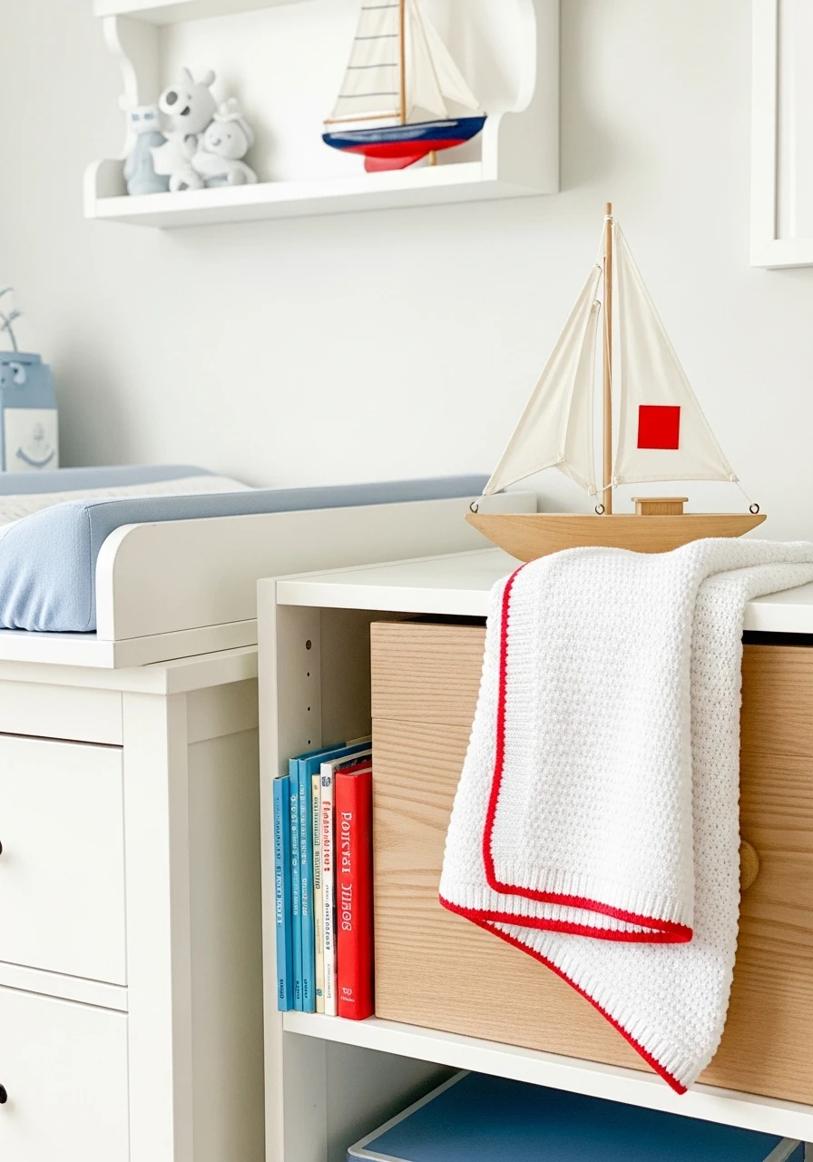 Pops of Bright Red - 30 Simple Nautical Nursery Ideas That Look Expensive