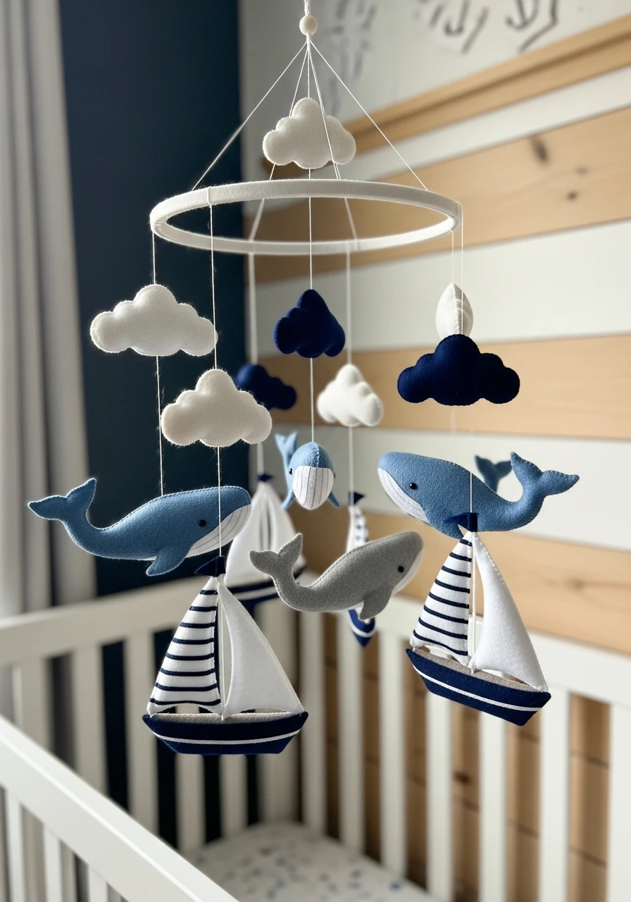 Whale Themed Mobile - 30 Simple Nautical Nursery Ideas That Look Expensive