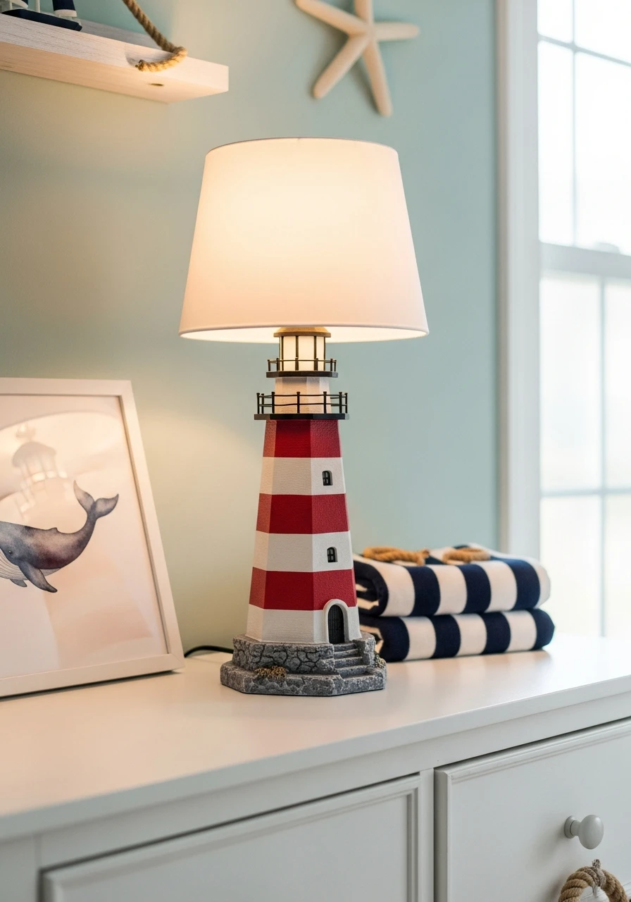 Lighthouse Table Lamp - 30 Simple Nautical Nursery Ideas That Look Expensive