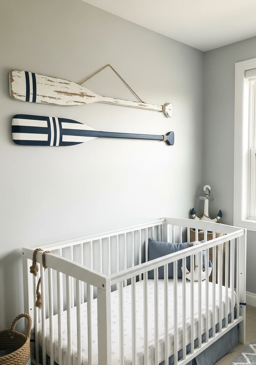 Decorative Wooden Oars - 30 Simple Nautical Nursery Ideas That Look Expensive