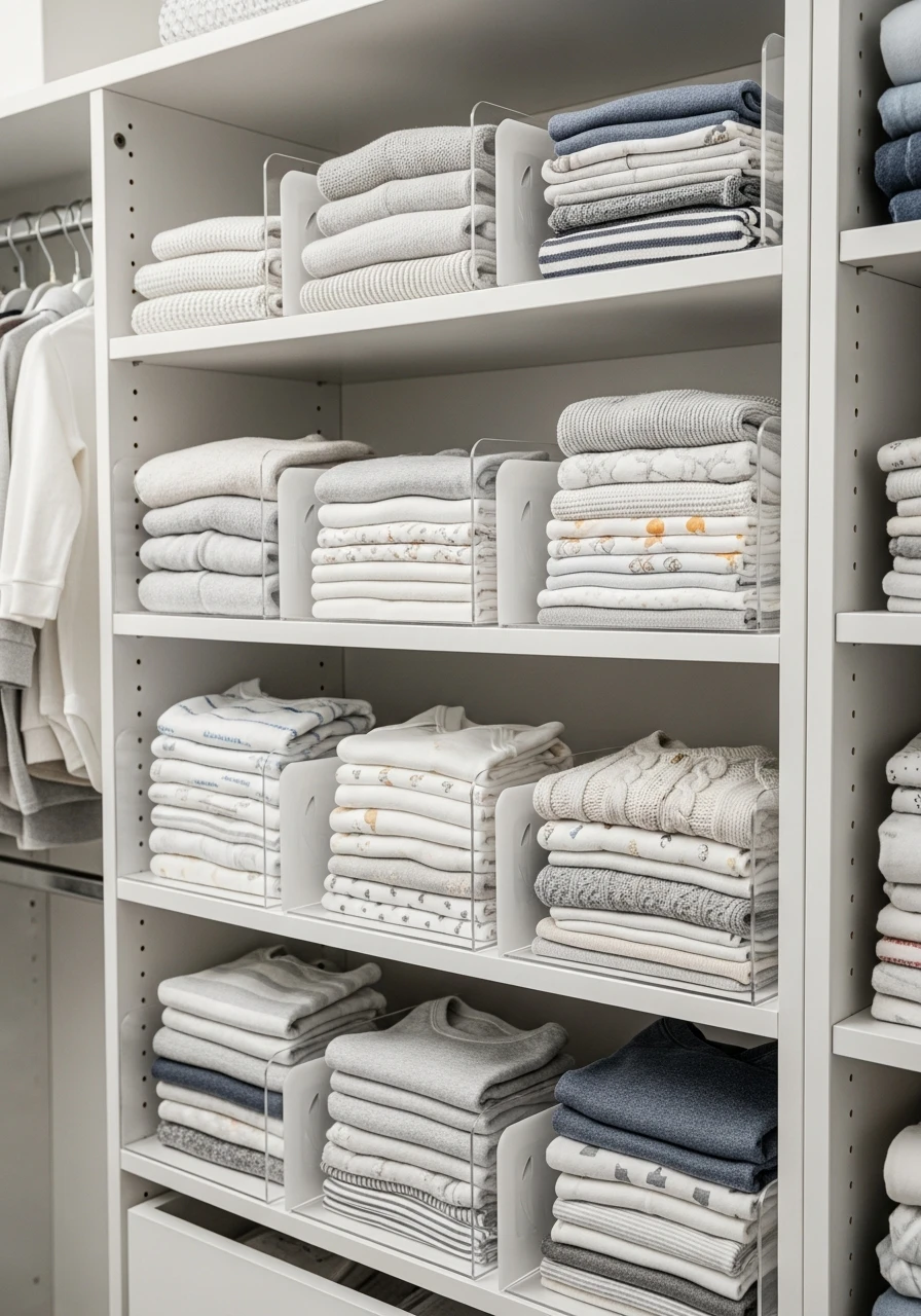 Keep Piles Neat - 30 Genius Nursery Closet Ideas That Look High-End On A Budget