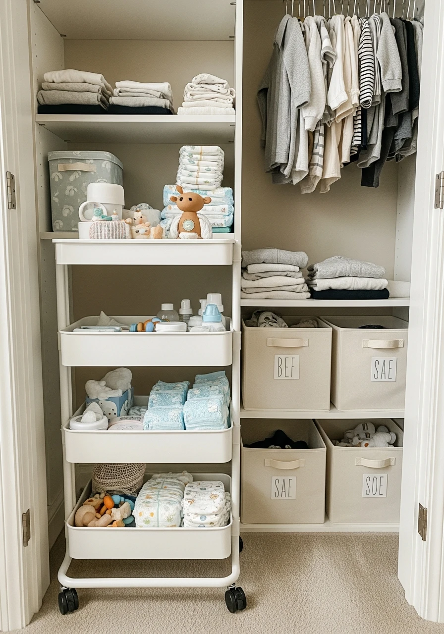 Rolling Utility Cart - 30 Genius Nursery Closet Ideas That Look High-End On A Budget