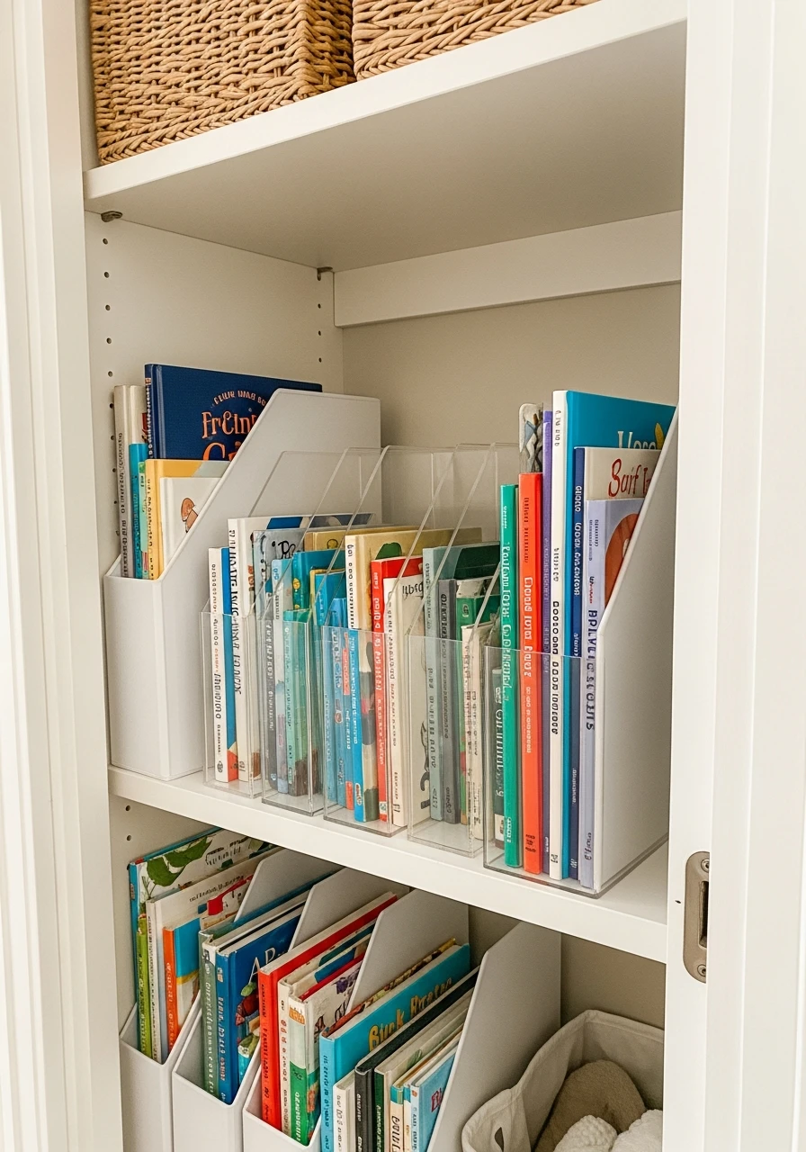 Store Baby Books Neatly - 30 Genius Nursery Closet Ideas That Look High-End On A Budget