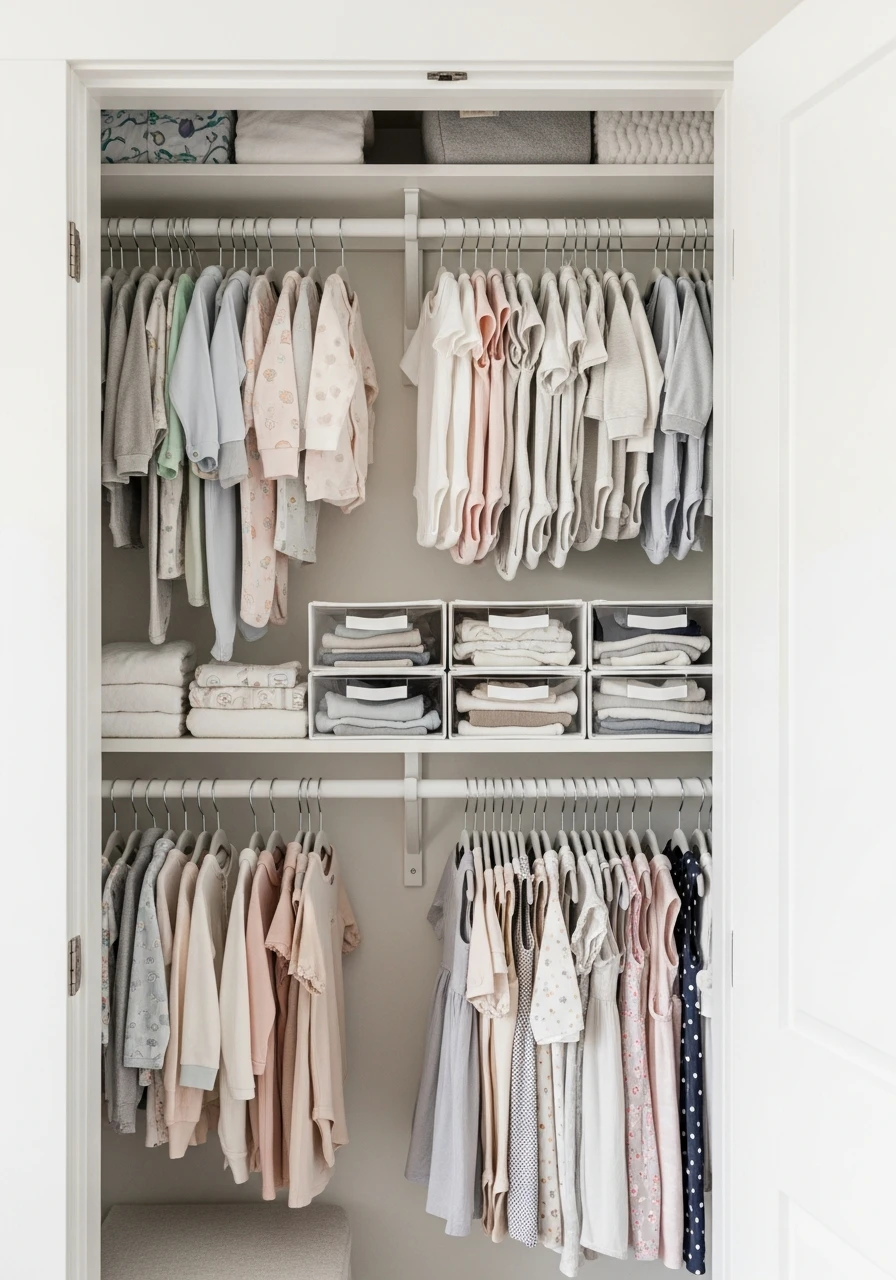 Group Items by Type - 30 Genius Ideas for Nursery Closet Organization