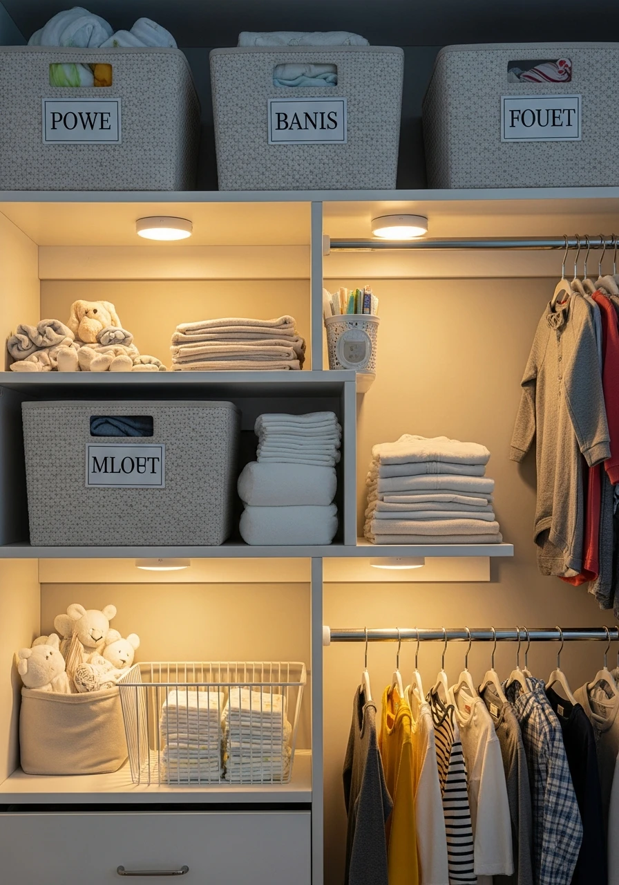 Add Closet Lighting - 30 Genius Ideas for Nursery Closet Organization