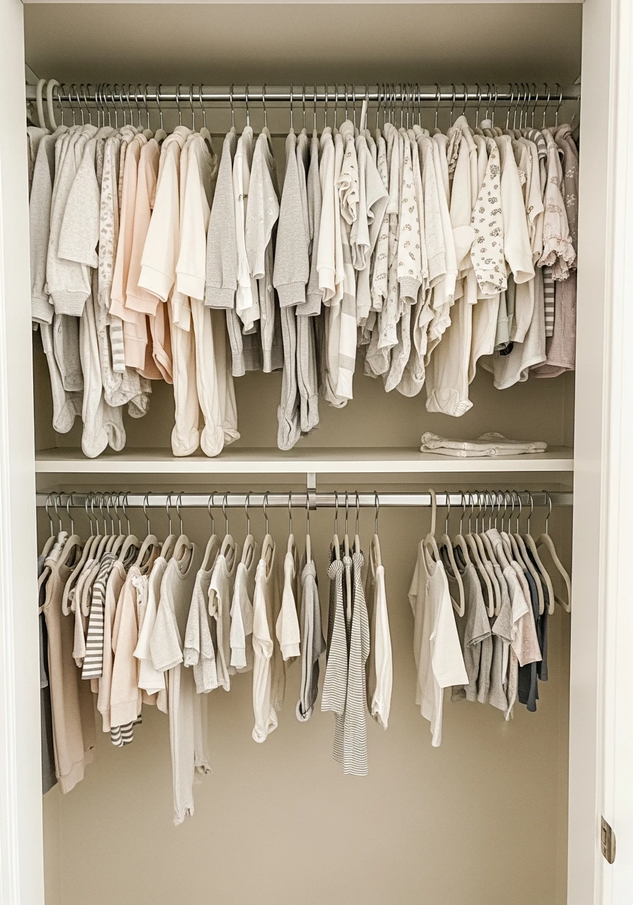 Double Your Hanging Capacity - 30 Genius Ideas for Nursery Closet Organization
