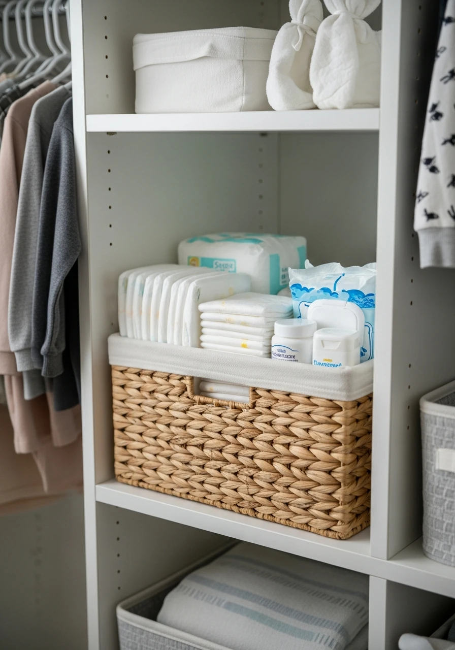 Changing Station Basket - 30 Genius Ideas for Nursery Closet Organization