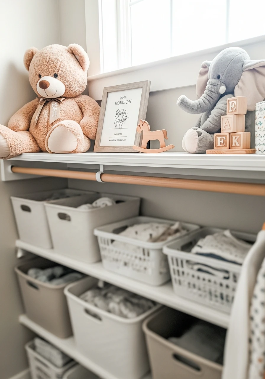 Display Keepsakes Up High - 30 Genius Ideas for Nursery Closet Organization