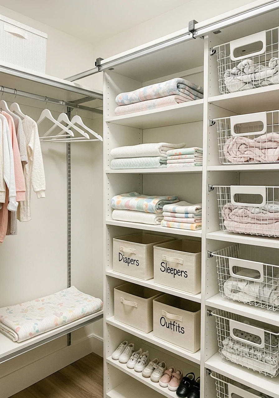Adjustable Closet System - 30 Genius Ideas for Nursery Closet Organization