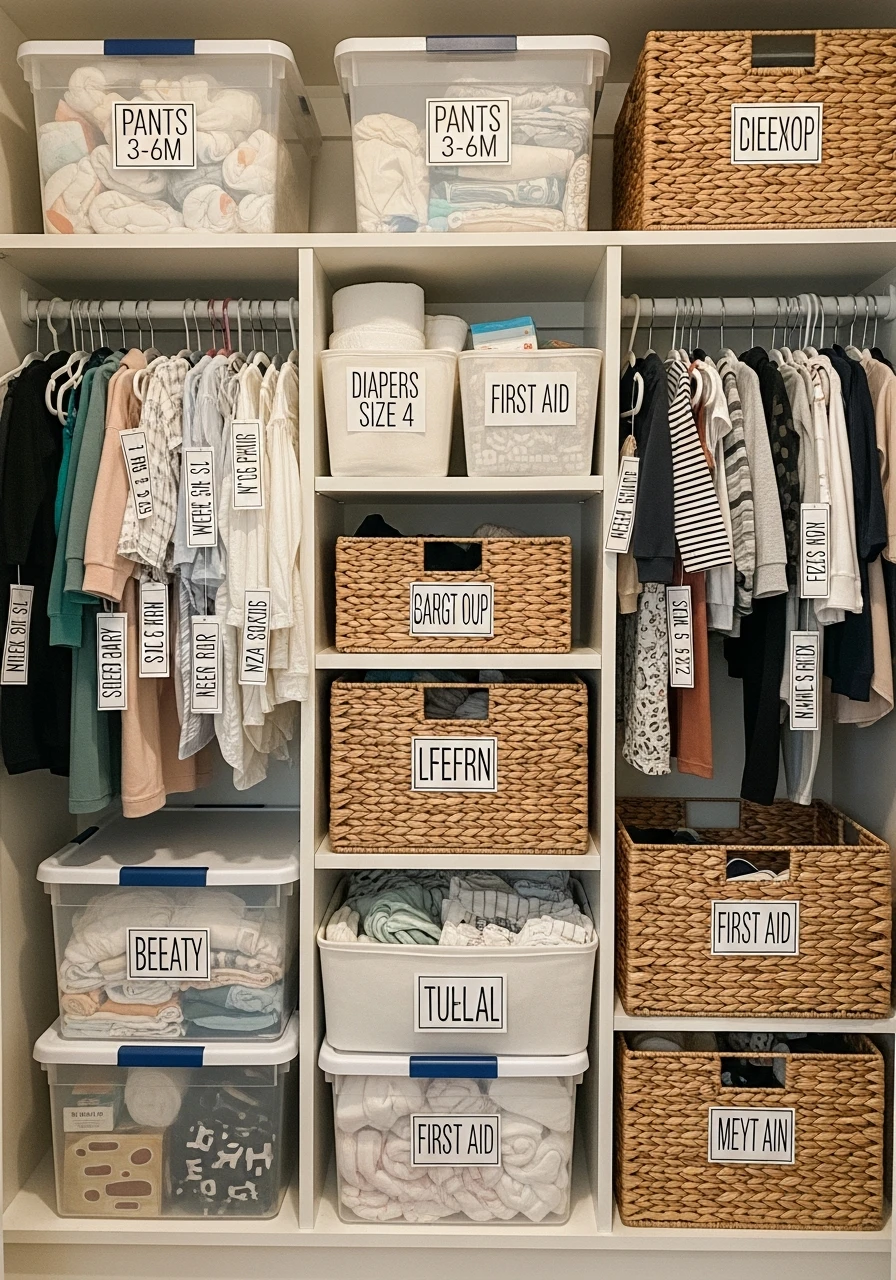 Label Everything Clearly - 30 Genius Ideas for Nursery Closet Organization